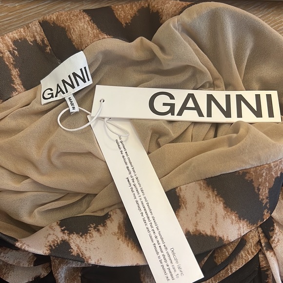 GANNI Women's Brown Ruched Leopard-print Mesh Skirt 40 - Picture 5 of 12